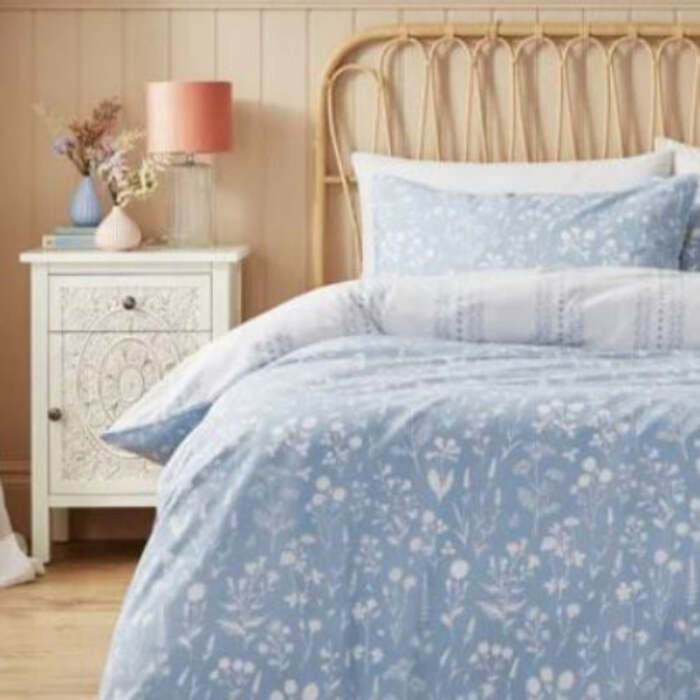 Supersoft Microfibre Blue & White Floral Reversible