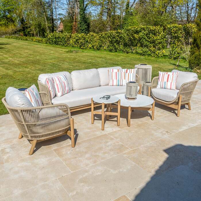 Bracken Outdoors Hampton Acacia Wood and Rope Garden Furniture Lounge Sofa Set with Coffee Tables, Late March 2026