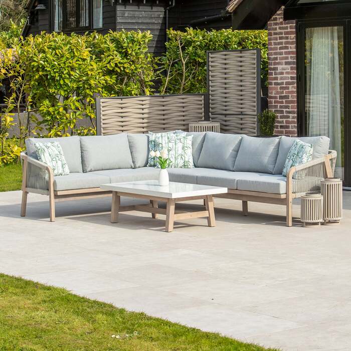 Bracken Outdoors Charlton Acacia Wood and Rope Garden Furniture Corner Sofa Set with Coffee Table