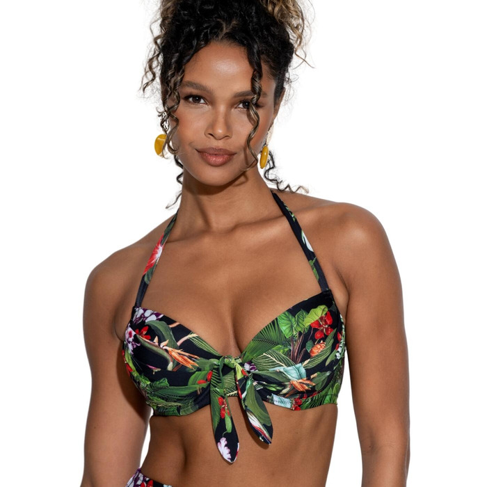 Pour Moi Palermo Padded Halter Bikini Top - Black Tropical - 32FF