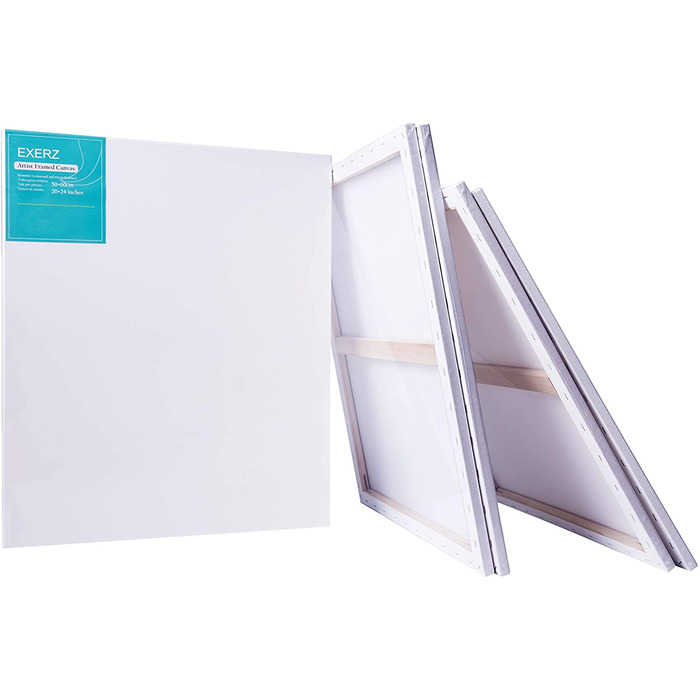 Exerz 50x60cm Stretched Canvas 4pk - 1. 7cm/ 280GSM 100% Cotton