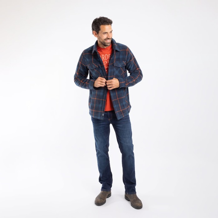 Weird Fish Men's Tyburn Check Fleece Shacket Navy M