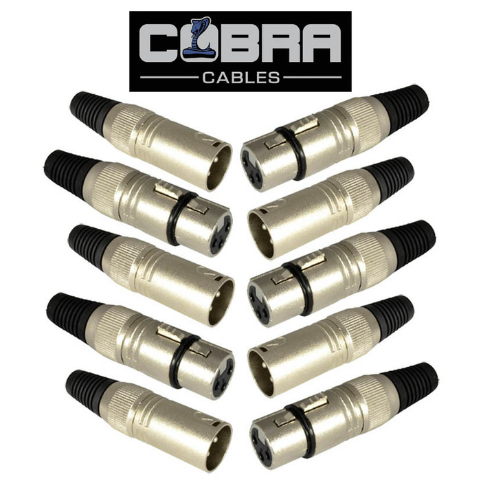 Pk 10 XLR Connector - 3 Pin Plugs - 5 x Female, 5 x Male