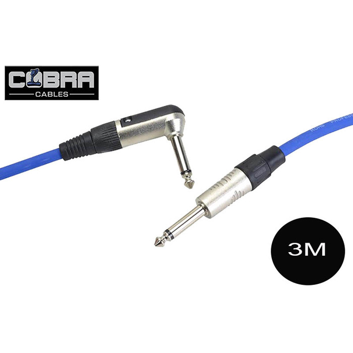 Guitar Lead Right Angle Jack to Straight Jack 3m Blue