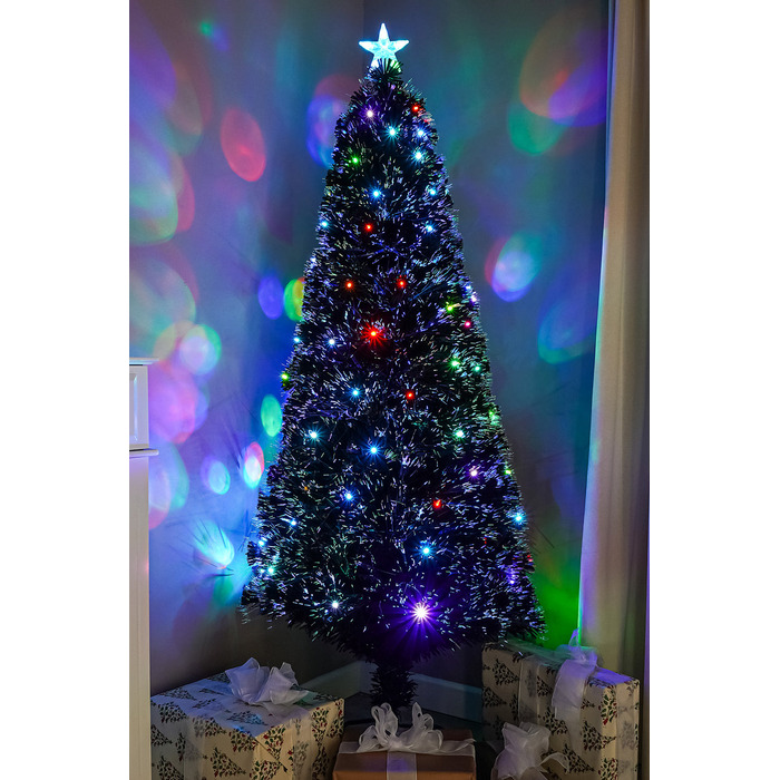 Black Fibre Optic Christmas Tree 2ft to 7ft with Multicoloured LED Lights and Star, 6ft / 1. 8m