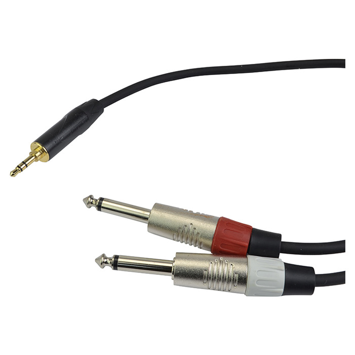 2 x Mono ¬" Jack to 3. 5mm Stereo Jack Cable Black - 3M
