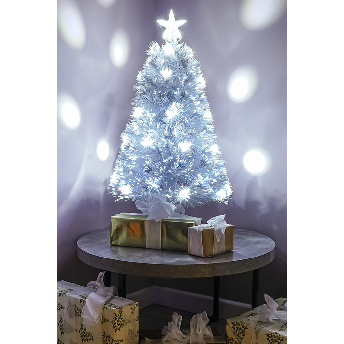 2ft - 7ft White Fibre Optic Christmas Tree with White Fibre Optics and LED Lights, 3FT