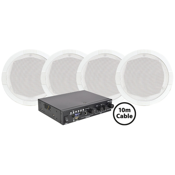 Background Music System with 4 Speakers & Bluetooth Amp/Media Player
