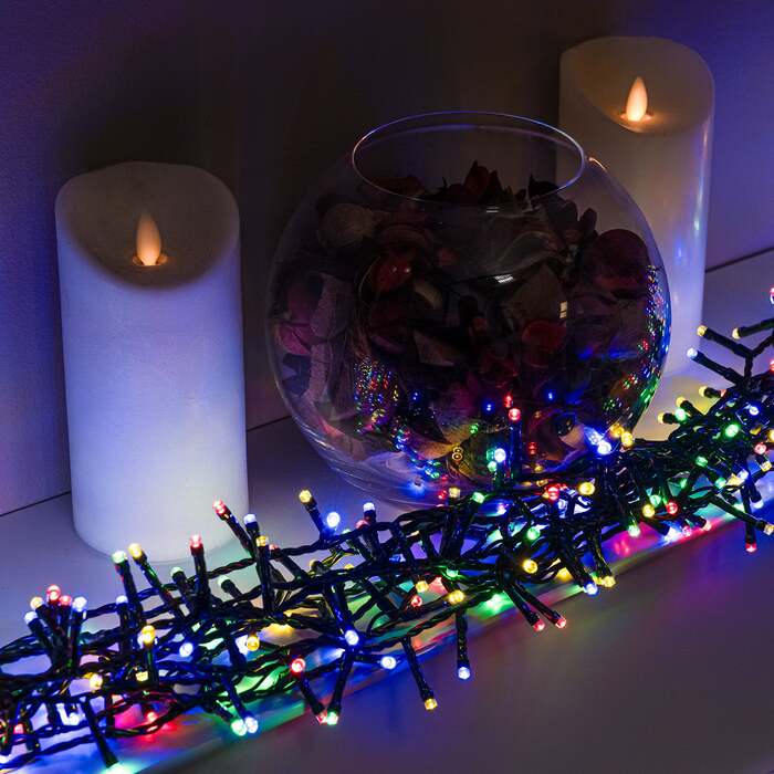 Multi-Coloured Multi-Function Christmas Compact LED Tree Lights with Green Cable 750,1000,1500, 1000 LEDs
