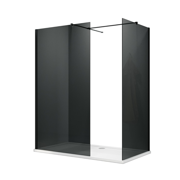 ELEGANT 1200X800mm Smoked Glass Easy Clean Walk-In Shower Enclosure Black Fittings (Inc Shower Panels + Stone Resin Tray + Waste)