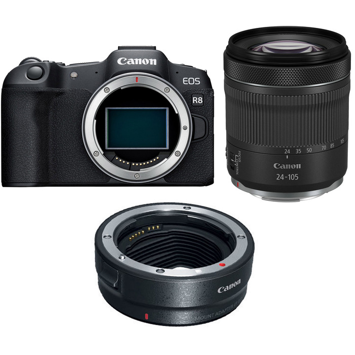 Canon EOS R8 Mirrorless Camera with RF-S 18-150mm f/3. 5-6. 3 IS STM Lens with EF-EOS R mount adapter