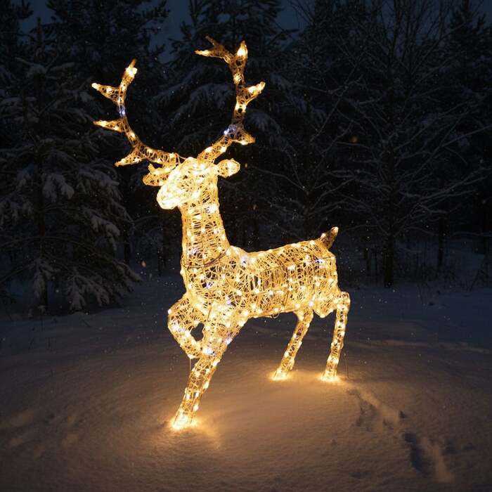 Christmas Reindeer Light - 1. 4M Soft Acrylic Outdoor Light Up Stag with 330 White LEDs