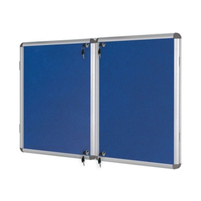 Bi-Office Lockable Felt Noticeboard Display Case 1780 x 1180mm (32 x A4) BLUE