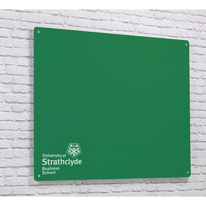 Magnetic Glass Board with your Logo 1000 x 650mm Green