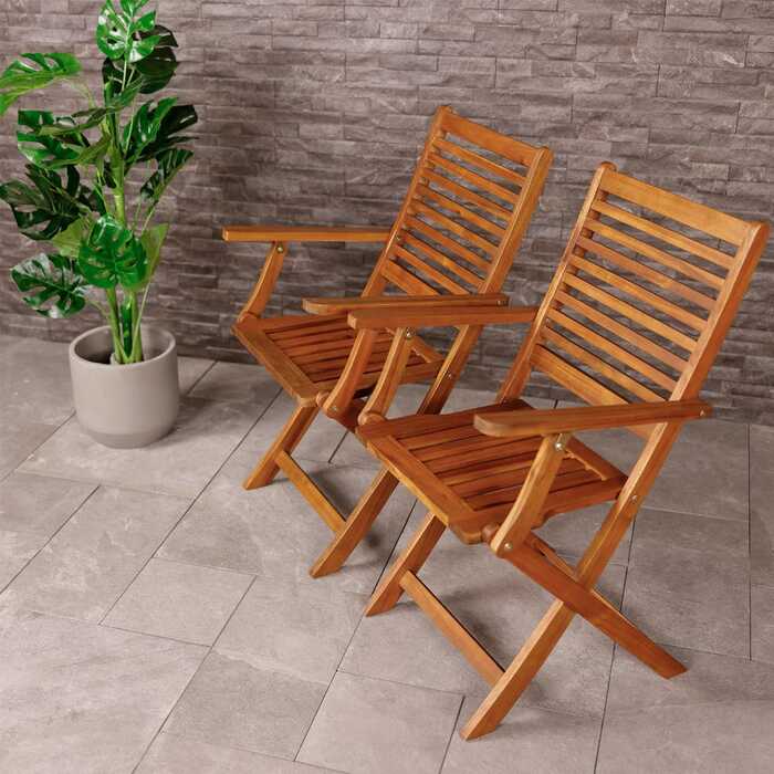 FSC® 100% Certified Acacia Wooden Pair of Foldable Outdoor Dining Armchairs