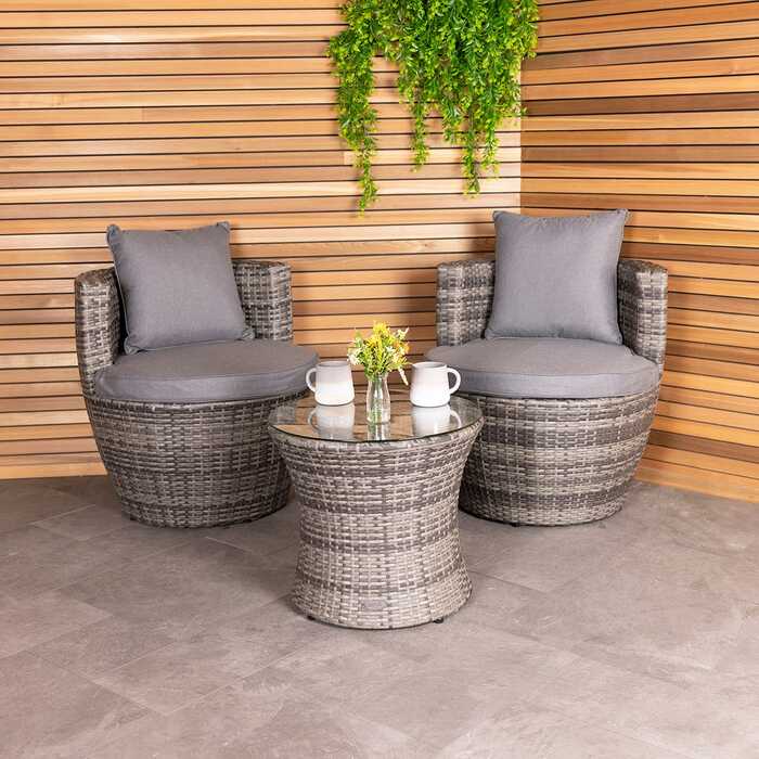 3 Piece Stacking Rattan Furniture Set Grey