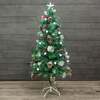 Flocked Green Pine Christmas Tree 4ft to 6ft with White Fibre Optic and LED's, Berries and Cones, 5ft