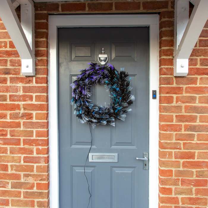 Christmas Wreath with Blue Fibre Optic Lights - Black 60cm