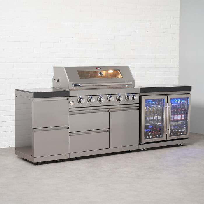 Draco Grills 6 Burner BBQ Modular Outdoor Kitchen with Double Drawers and Double Fridge Unit, With Granite Side Panels / Mid February 2026