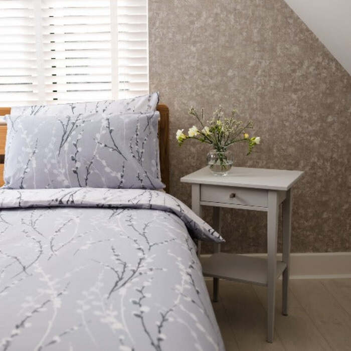 4. 5 Tog Duvet 100% Cotton Grey Floral Duvet Cover Set & Pillow