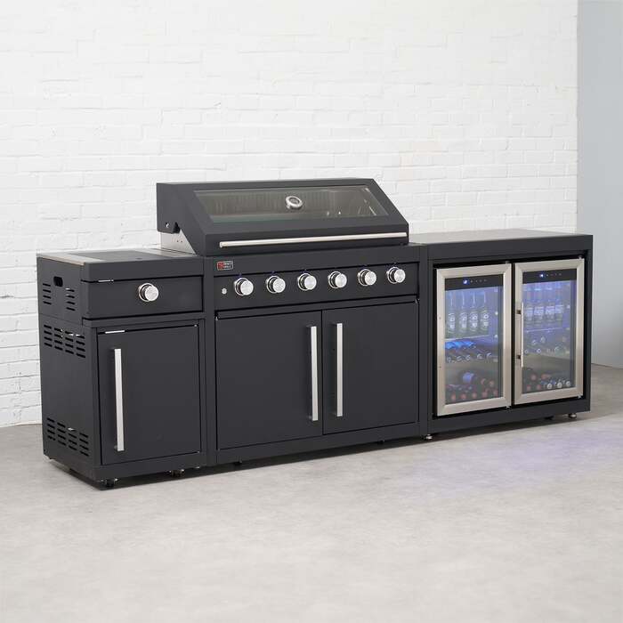 Draco Grills Fusion 6 Burner Black Outdoor Kitchen with Modular Side Burner and Double Fridge, End of January 2026