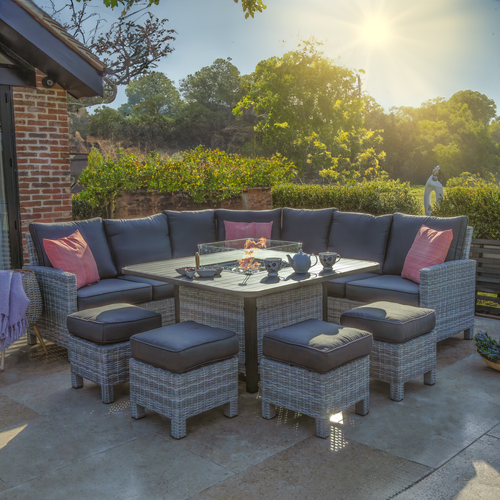 Bracken Outdoors Boston Casual Dining Square Corner Sofa Garden Furniture Set with Fire Pit Table