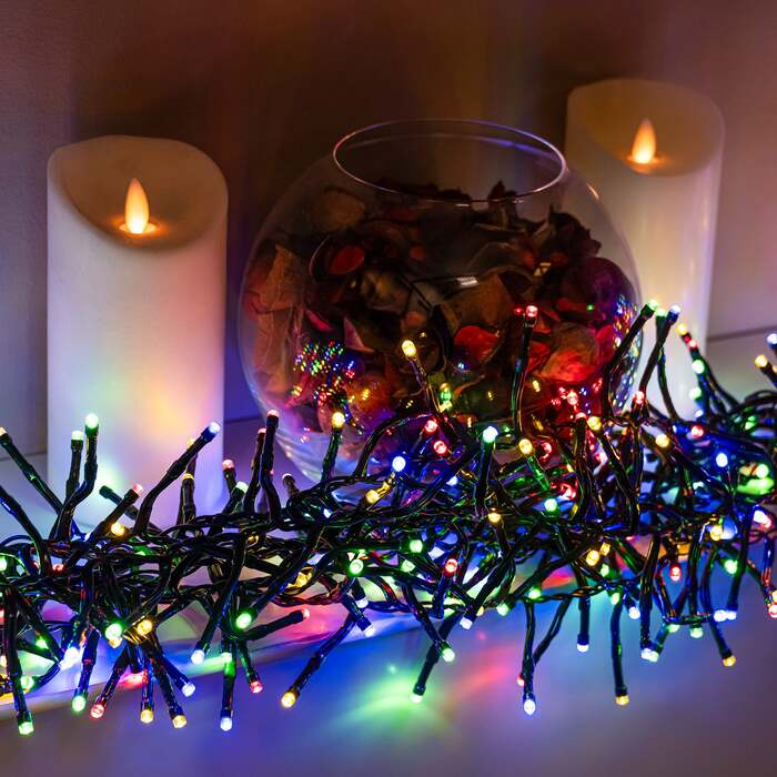 Multi-Coloured Multi-Function Christmas Cluster Lights with Green Cable 360, 480, 720, 960, 2000 LEDs, 960 LEDs
