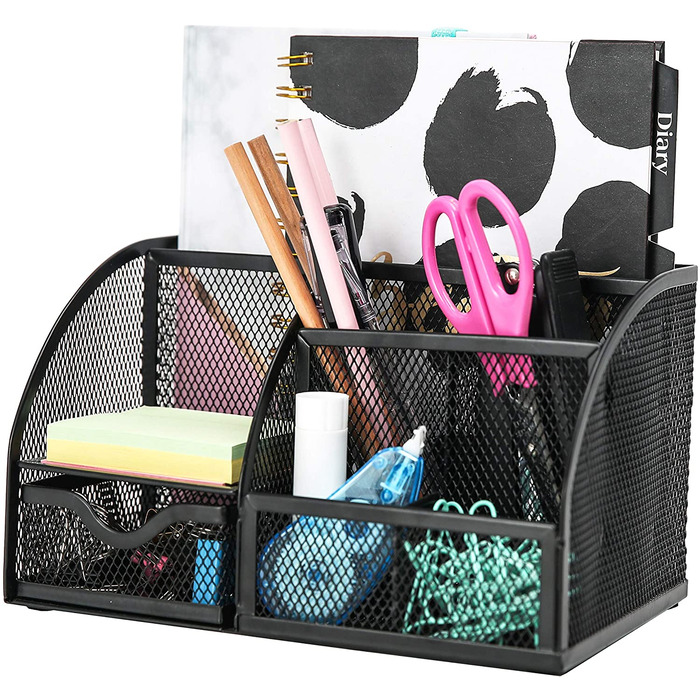 EXERZ Desk Organiser with 7 Compartments -Mesh Desk Tidy Caddy