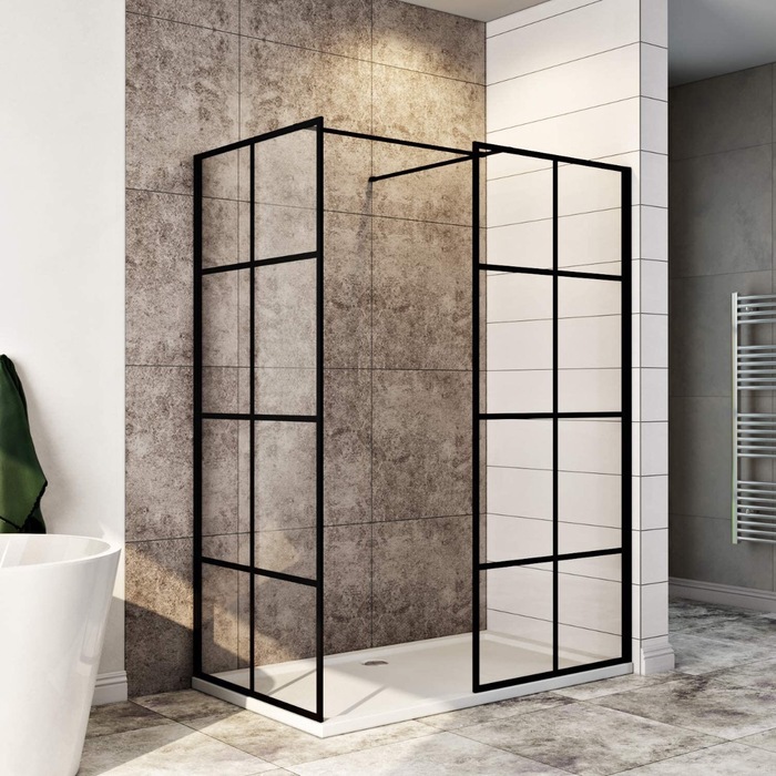 ELEGANT 1400x800mm Matt Black Walk-In Shower Enclosure 8mm Easy Clean (Inc. Shower Panels, Shower Tray+Waste)