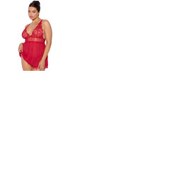 House Of Desire Mila Eyelash Lace & Mesh Babydoll & Thong Set