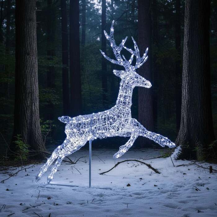 Pre-Lit Christmas Reindeer - 1. 5M Soft Acrylic Light Up Flying Stag with 330 White LEDs