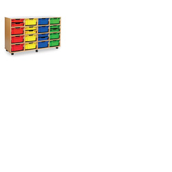 16 Deep Tray Storage Unit Beech Finish All Blue Trays