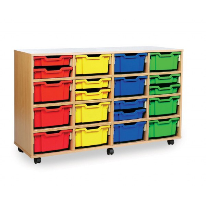 16 Deep Tray Storage Unit Maple Finish All Blue Trays