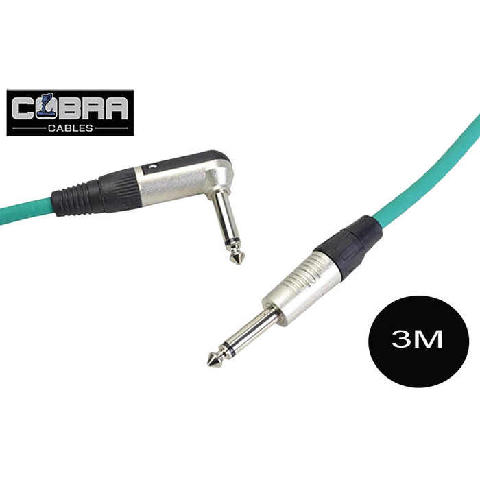 Guitar Lead Right Angle Jack to Straight Jack 3m Green