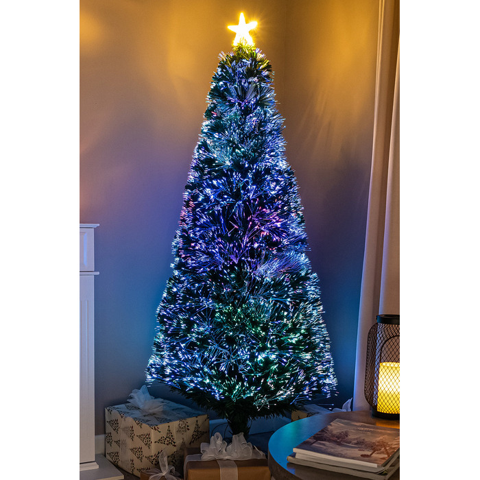 2ft - 7ft Green Fibre Optic Christmas Tree with Multi Coloured Fibre Optic Lights, 5ft/1. 5m