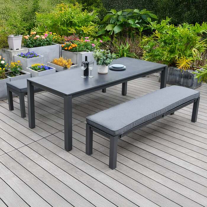 Bracken Outdoors Maldives Aluminium 6 Seat Rectangular Garden Dining Bench Set, Late February 2026