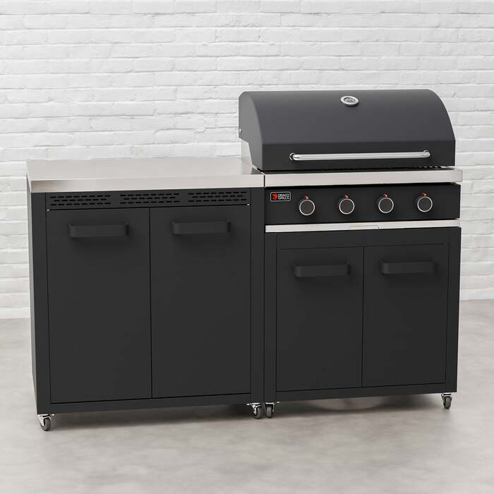 Draco Grills Titan 4 Burner Black Outdoor Kitchen Gas Barbecue with Double Cupboard Cabinet, Late February 2026