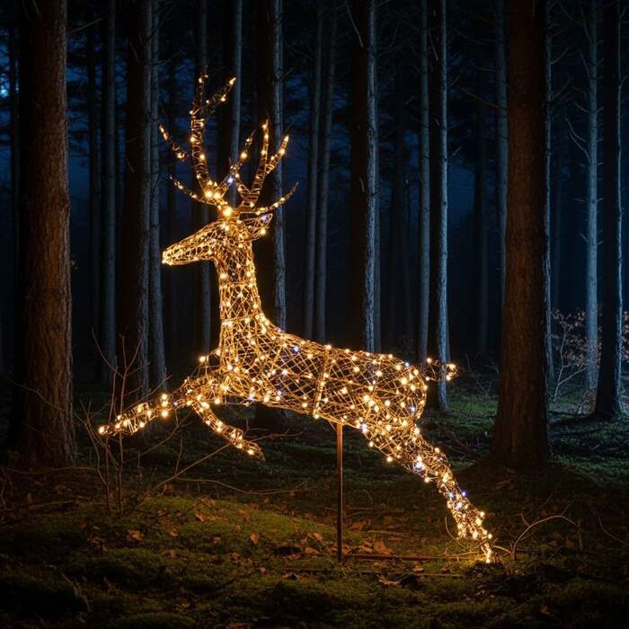Christmas Reindeer Lights - 1. 5M Brown Weave Light Up Flying Stag with 330 White LEDs