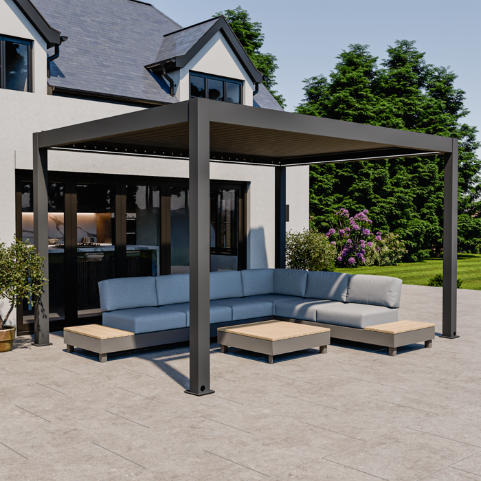 Bracken Outdoors Eclipse Plus 3m x 4m Grey Rectangular Motorised Aluminium Garden Pergola with Lights, Early March 2026
