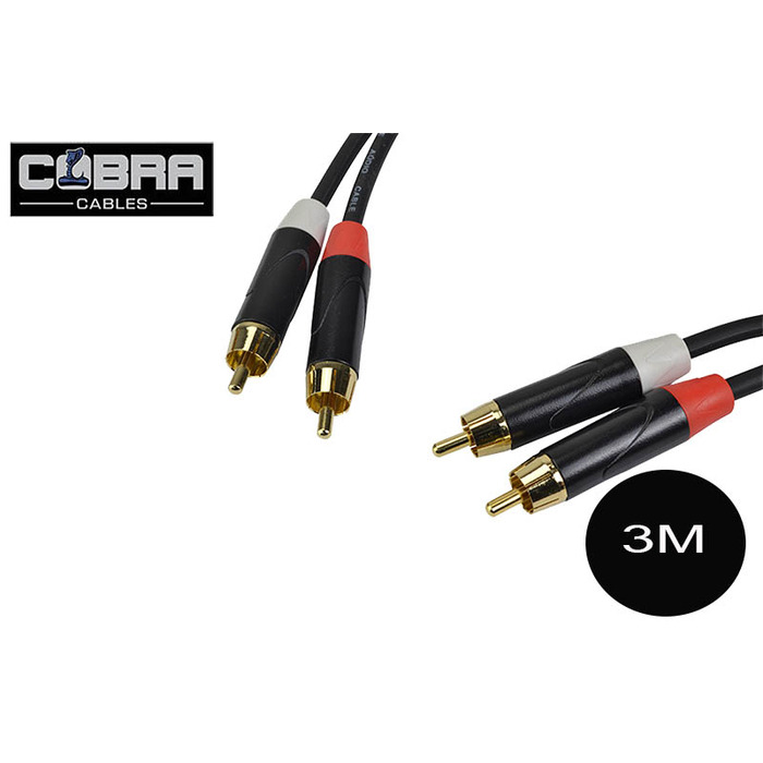 Dual Phono/RCA to Dual Phono/RCA Cable Black - 3M Lead