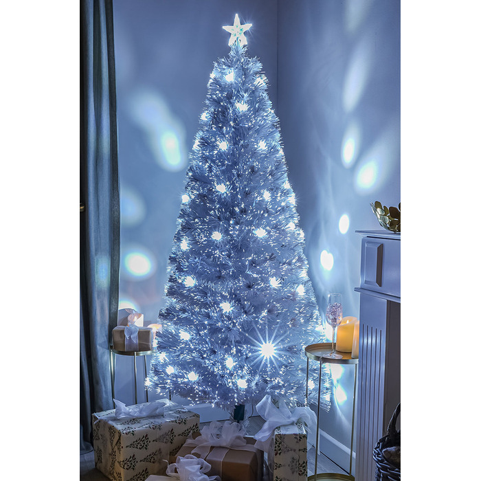 2ft - 7ft White Fibre Optic Christmas Tree with White Fibre Optics and LED Lights, 4FT