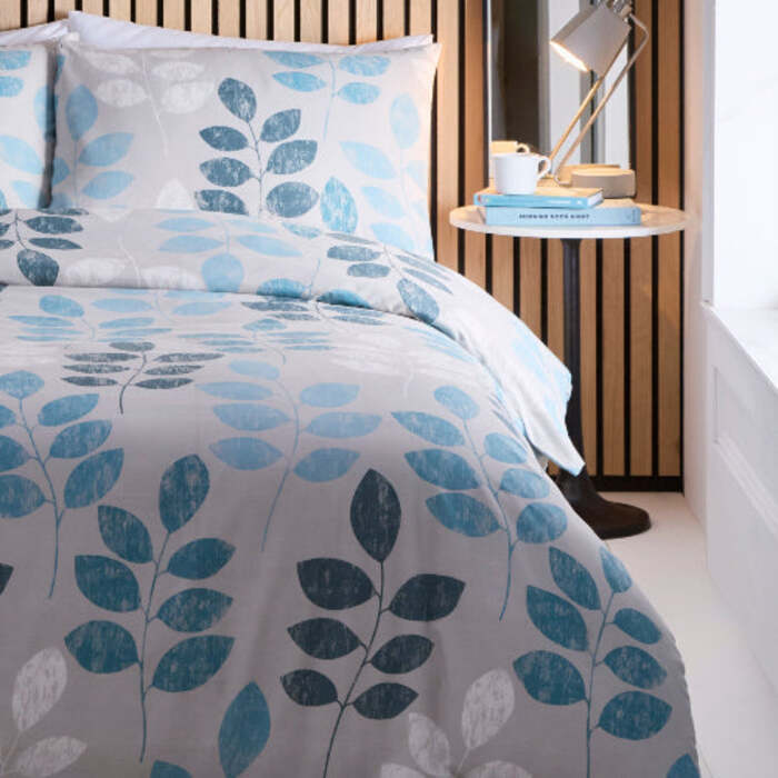Polycotton Teal Leaf - Extra Large Single Duvet Cover Set