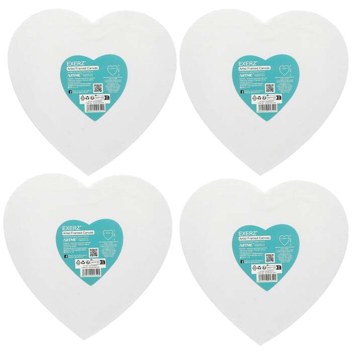 Exerz 20cm Heart Shape Stretched Canvas 4 Pack
