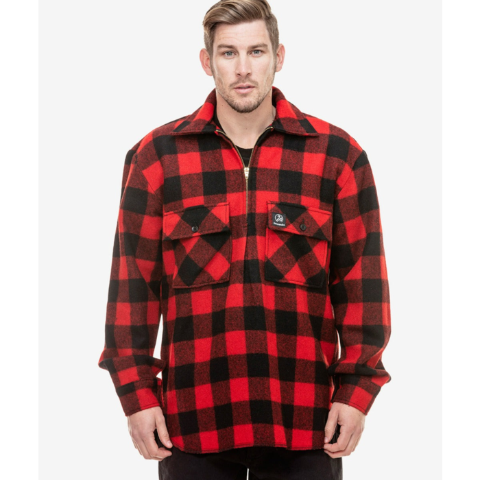 Swanndri Men's Ranger Wool Bush Shirt (Zip) Red/Black Check M