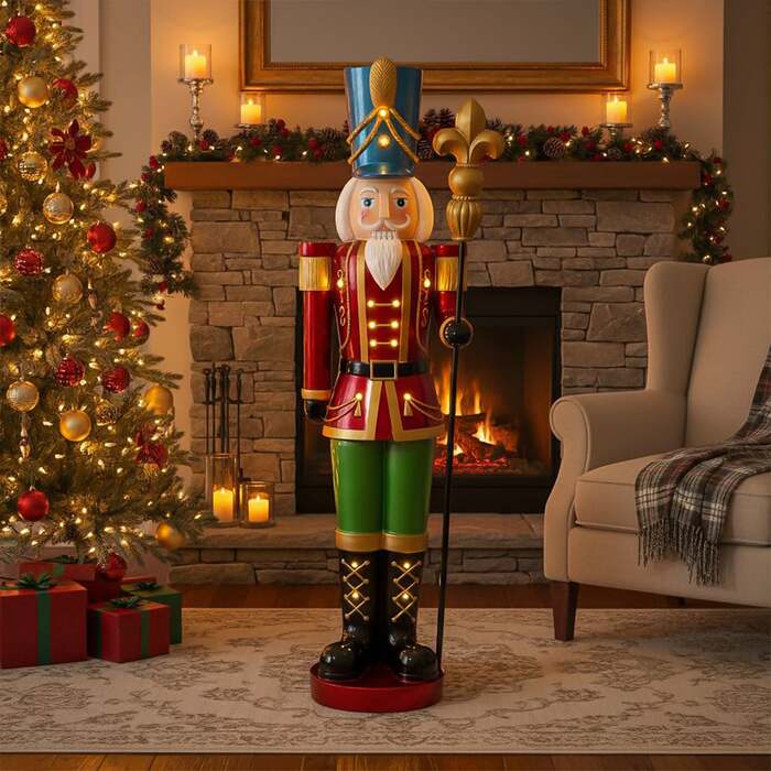 5ft Large Traditional Christmas Nutcracker Soldier - Red, Green and Gold with LED Lights