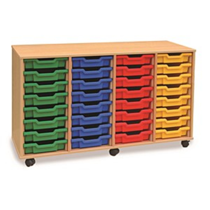 32 Shallow Tray Unit Maple Finish All Blue Trays