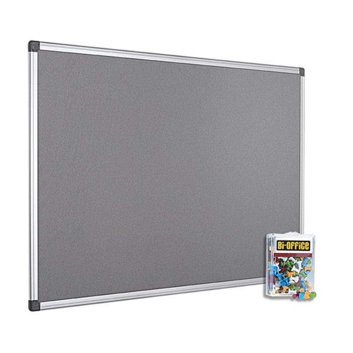 Bi-Office 1500x1200mm Grey Felt Noticeboard and Pins