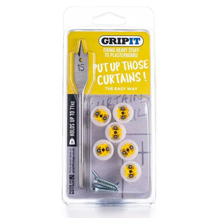 15mm Plasterboard Fixing - Curtain Kit (Yellow) e. g. Curtains, Blinds