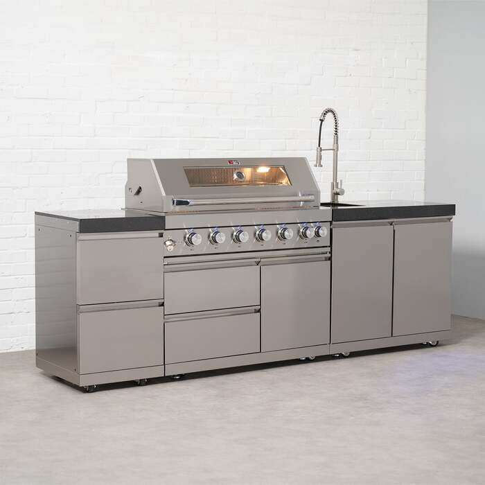 Draco Grills 6 Burner BBQ Modular Outdoor Kitchen with Double Drawers and Sink Unit, Without Granite Side Panels / Mid February 2026