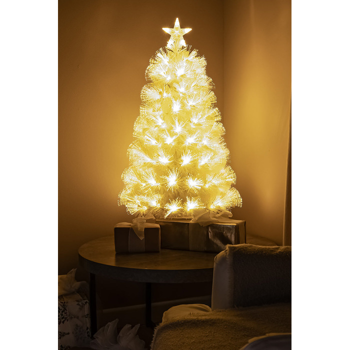 White Fibre Optic Christmas Tree with Feathery Warm White Fibre Optic Lights 2ft - 7ft, 2FT